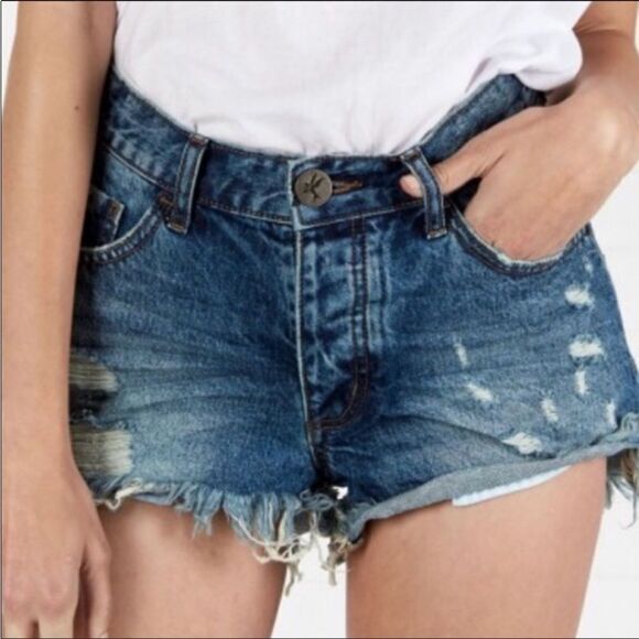 One Teaspoon Made for Free People High Waist Bonita Jean Shorts Blue Size 26